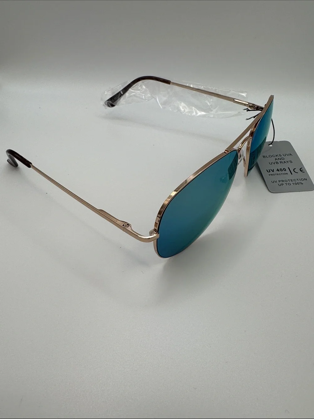 Aviator Sunglasses with Blue-Green Mirrored Lenses